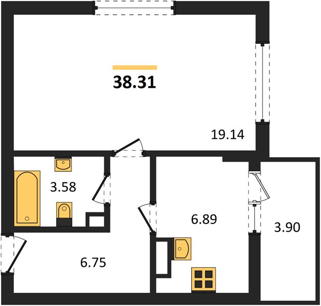 ЖК «Победа» — 1-комнатная, 38,31 м²