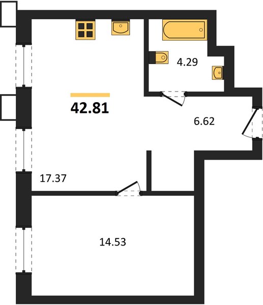 ЖК «СОК» — 1-комнатная, 42,81 м²