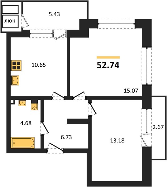 ЖК «СОК» — 2-комнатная, 52,74 м²