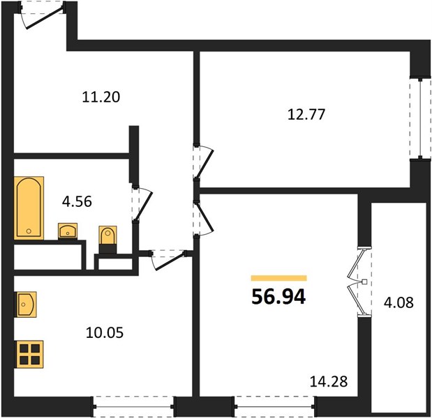 ЖК «Сезоны» — 2-комнатная, 56,94 м²